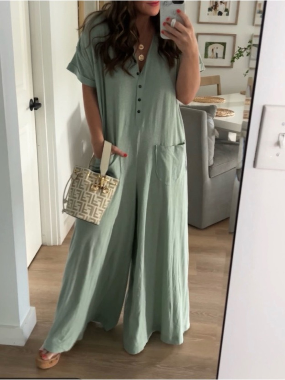 Free people Women's Sage Green Wide-Leg Jumpsuit
